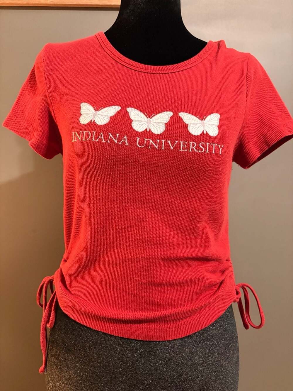 Chicka-d Indiana University Butterfly Thermal Side-Cinch T-Shirt Red Medium